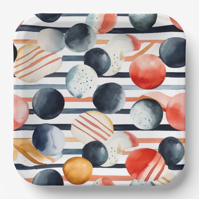 Assiettes En Carton Points et bandes 3 (Recto)