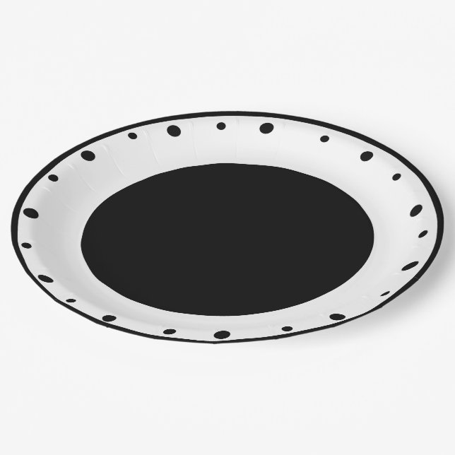 Assiettes En Carton Points géométriques noir et blanc (Angle)