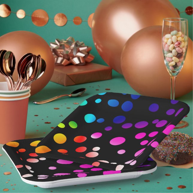 Assiettes En Carton Points néons en noir (Multi)
