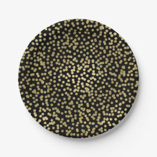 Assiettes En Carton Points noirs et dorés Confetti Élégant Glamour
