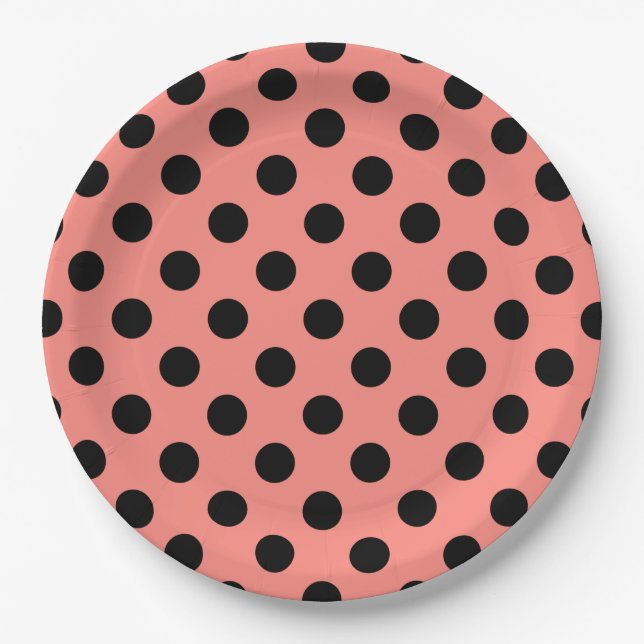 Assiettes En Carton Points noirs sur pêche (Devant)