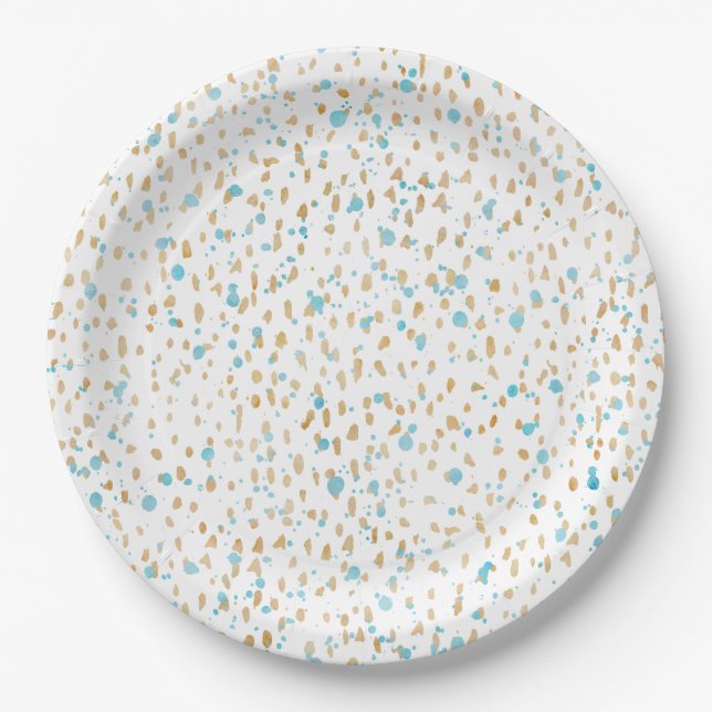 Assiettes En Carton Points Ocean Blue Gold Sand (Devant)