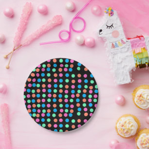 Assiettes En Carton Points Pastel Printemps sur Noir