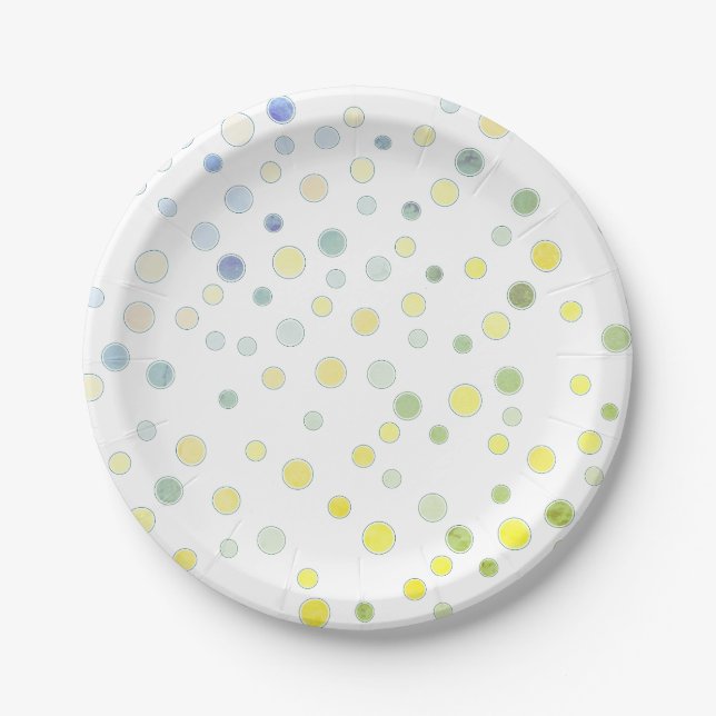 Assiettes En Carton Points Polka Bleu Vert Jaune (Devant)