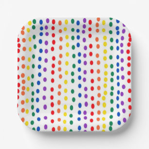 Assiettes En Carton Points Rainbow Candy en blanc