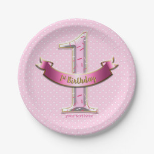 Assiettes En Carton Points roses et bannière ONE 1er 1er anniversaire