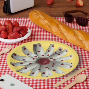 Assiettes En Carton Points Rouges Fleur de Marguerite Floral Printemps