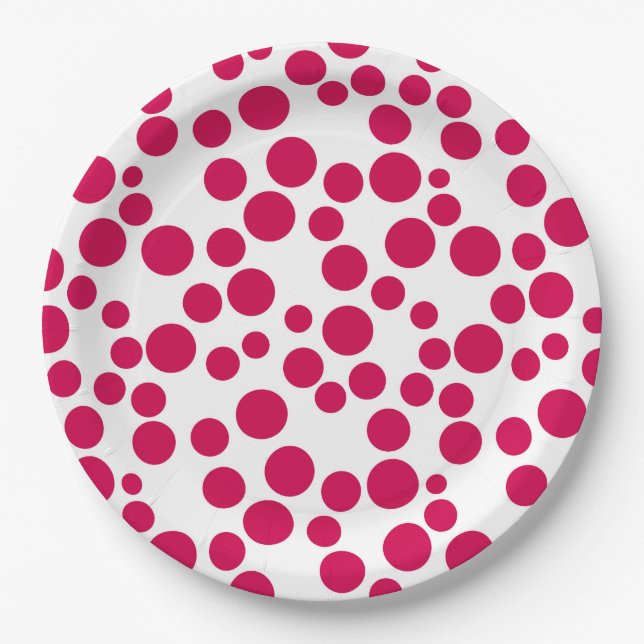 Assiettes En Carton points rouges sur fond blanc (Devant)