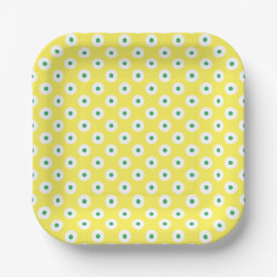 Assiettes En Carton Points vert clair minimaliste et blanc sur jaune