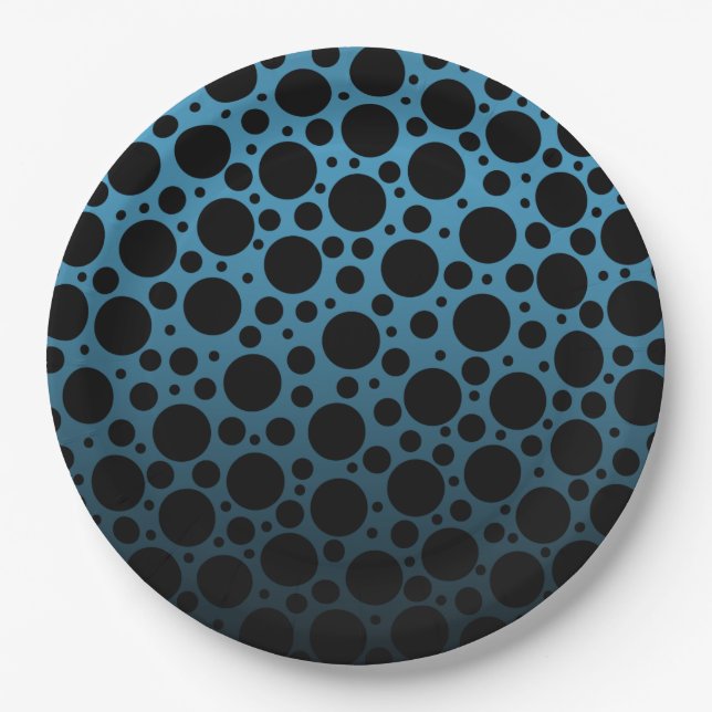 Assiettes En Carton Pois aléatoires - Peacock bleu à noir dégradé (Devant)