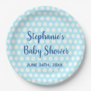 Assiettes En Carton Pois blanc Turquoise Blue Girl Baby shower garçon