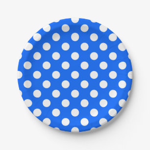 Assiettes En Carton Pois blancs sur bleu royal