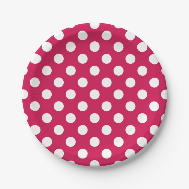 Assiettes En Carton Pois blancs sur cerise (Devant)