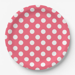 Assiettes En Carton Pois blancs sur corail