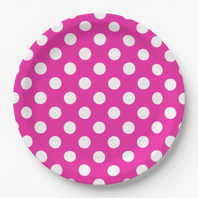 Assiettes En Carton Pois blancs sur fuchsia (Devant)