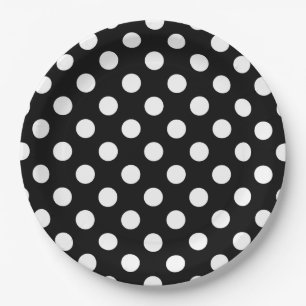 Assiettes En Carton Pois blancs sur noir