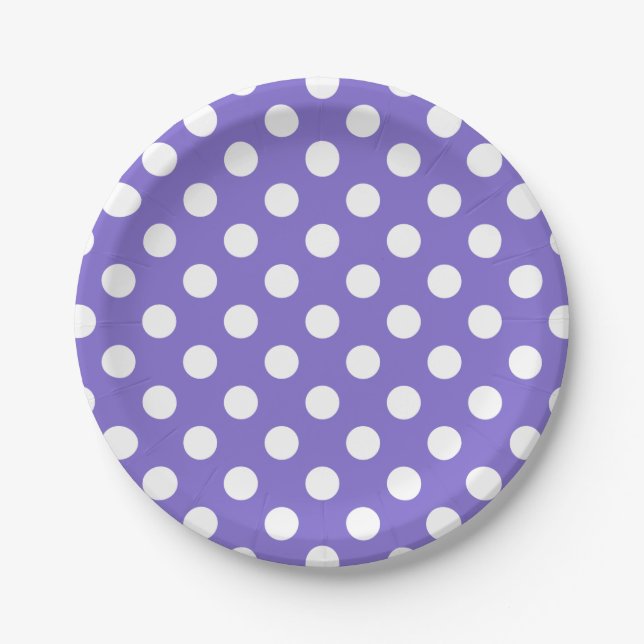 Assiettes En Carton Pois blancs sur perwinkle (Devant)