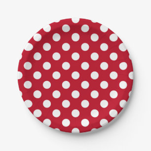Assiettes En Carton Pois blancs sur rouge