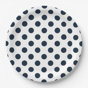 Assiettes En Carton Pois bleu marine foncé