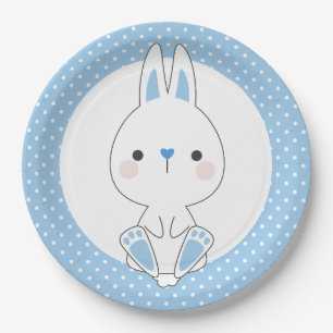 Assiettes En Carton Pois Bleus et Baby shower lapin mignon Anniversair