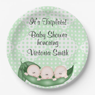 Assiettes En Carton Pois de triplets de baby shower dans une cosse
