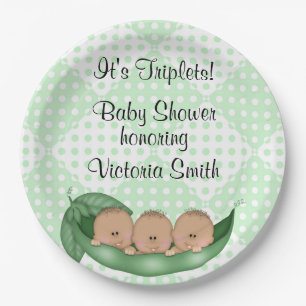 Assiettes En Carton Pois de triplets de baby shower dans une cosse