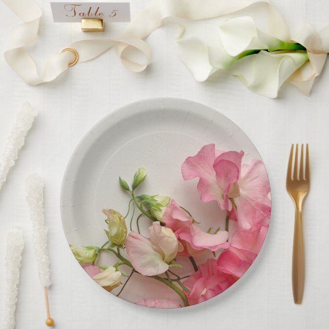 Assiettes En Carton Pois doux rose frais (Mariage)