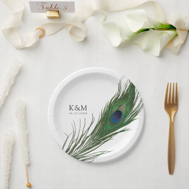 Assiettes En Carton Pois en plume de paon | Événement Mariage (Mariage)