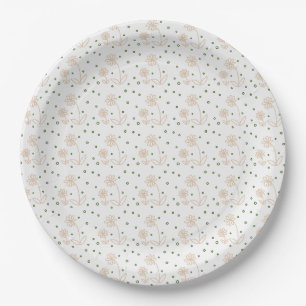 Assiettes En Carton Pois et marguerites 2 - Blanc, Sable et Palm Green