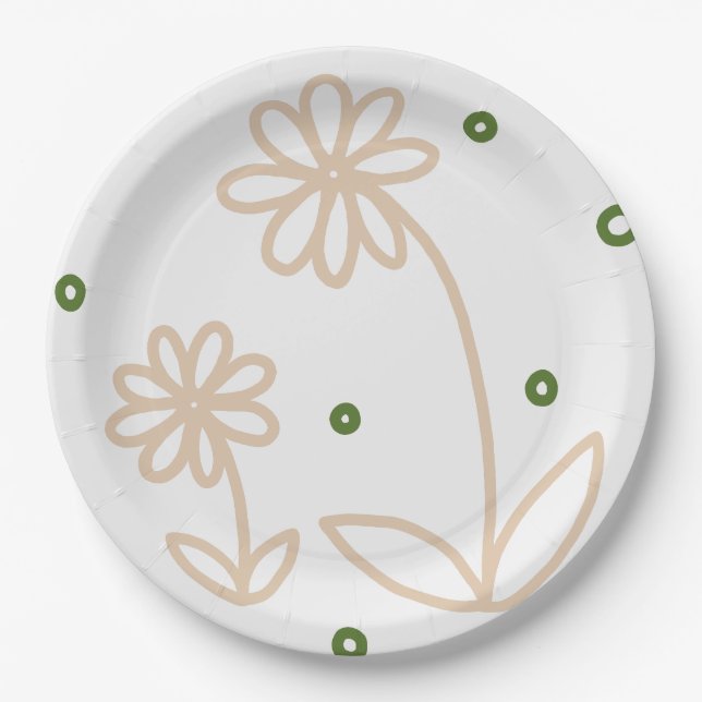 Assiettes En Carton Pois et marguerites 2 - Blanc, Sable et Palm Green (Devant)