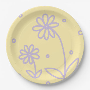 Assiettes En Carton Pois et marguerites 2 - Pastel Jaune et Violet