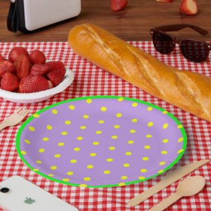 Assiettes En Carton Pois géométriques jaune violet