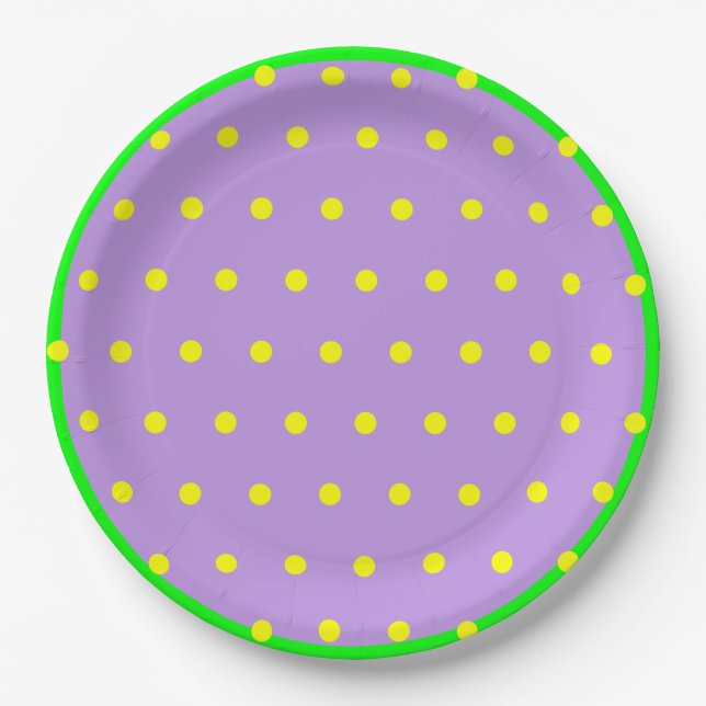 Assiettes En Carton Pois géométriques jaune violet (Devant)