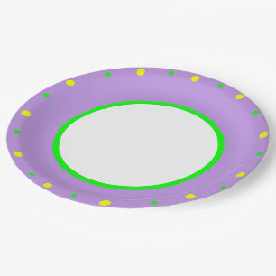 Assiettes En Carton Pois géométriques violet jaune vert