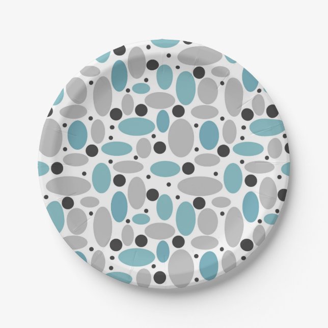 Assiettes En Carton pois gris bleu pois pois rétro décoration motif (Devant)