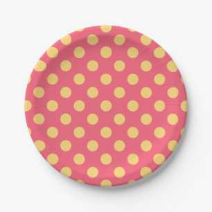Assiettes En Carton Pois jaunes sur corail