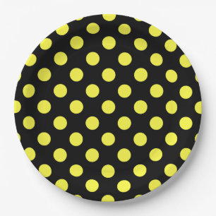 Assiettes En Carton Pois jaunes sur fond noir