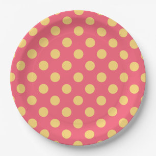 Assiettes En Carton pois jaunes sur le corail