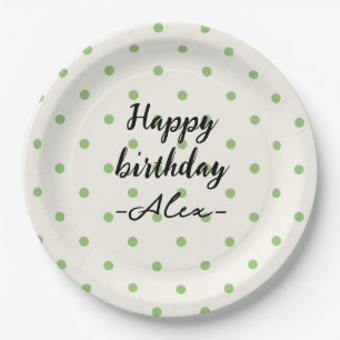 Assiettes En Carton Pois minimaliste vert et blanc Anniversaire