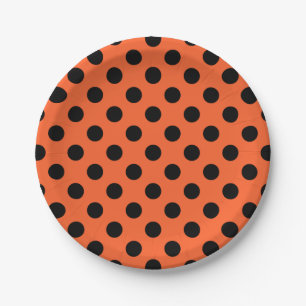 Assiettes En Carton pois noirs en orange