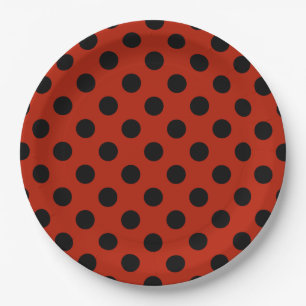 Assiettes En Carton Pois noirs en rouge