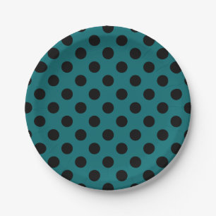 Assiettes En Carton Pois noirs en turquoise
