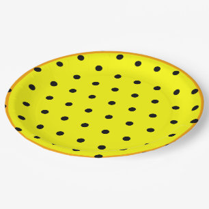 Assiettes En Carton Pois noirs orange jaune