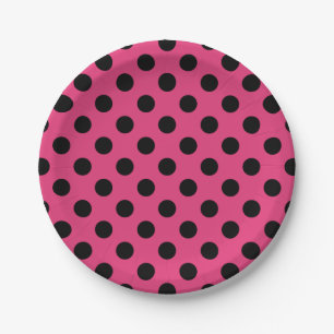 Assiettes En Carton Pois noirs sur fuchsia