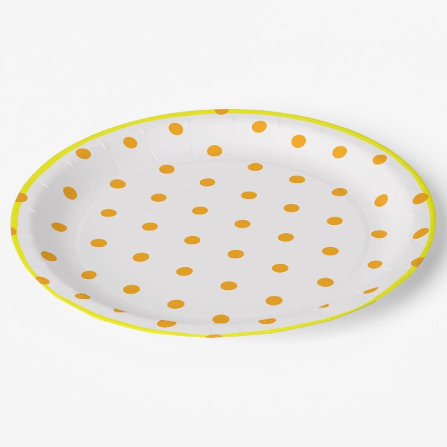 Assiettes En Carton Pois orange jaune (Angle)