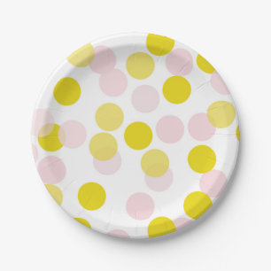 Assiettes En Carton Pois rose et jaune Motif Confetti