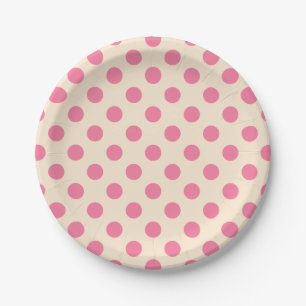 Assiettes En Carton Pois roses à la crème