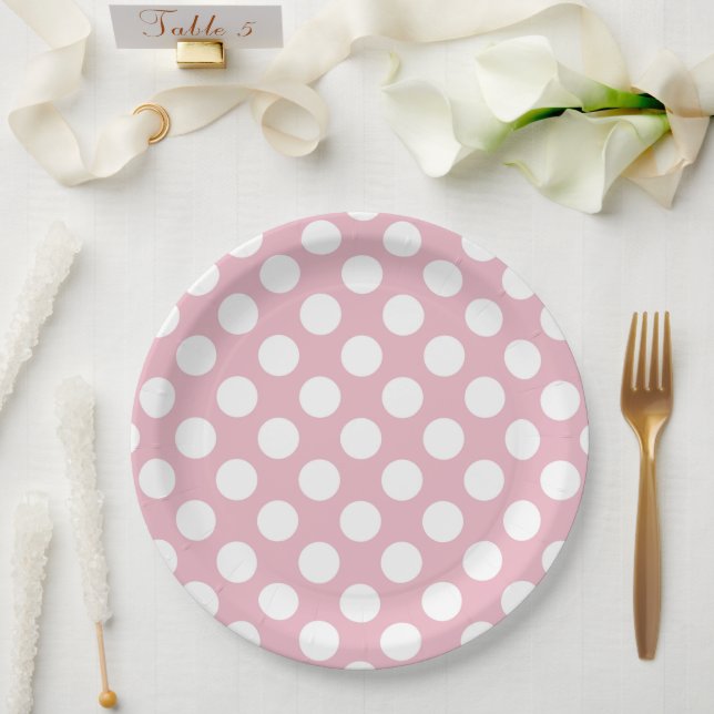 Assiettes En Carton Pois roses, Motif Pointe Polka, Points, Pointe (Mariage)