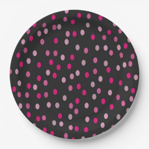 Assiettes En Carton Pois roses sur noir