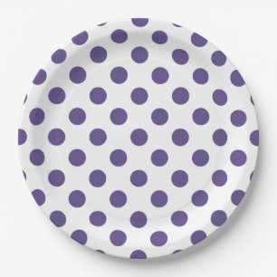 Assiettes En Carton Pois ultra violets sur blanc